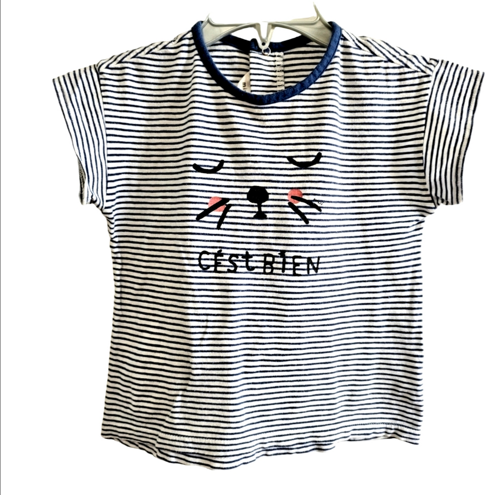 ✨ 3/$10✨ Kid's Sleeping Kitty Striped 100% Cotton T-Shirt with collar buttons